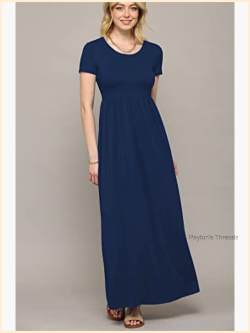 Short Sleeve Loose Plain Casual Long Maxi Dress with Pockets - Picture 3 of 7